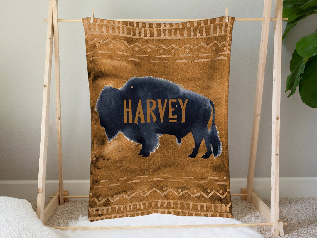 Personalized Buffalo Baby Blanket Baby Boy Gift Bison Etsy