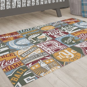 Sports Nursery Rug, Vintage Sports Inspired Room Decor, Baby Boy Nursery, Boys Room Decor, Toddler Room Rug, Football, Basketball, Baseball