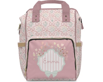 Backpack Diaper Bag | Garden Ribbon Crest