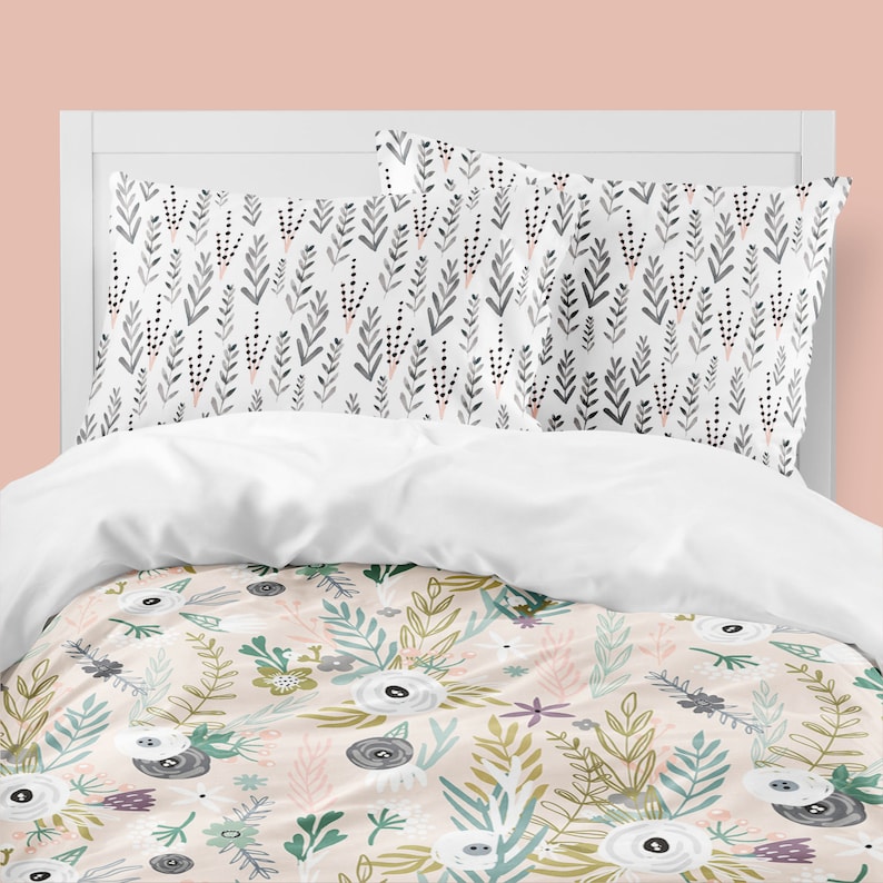 Floral Bedding Set Peach Mint Girls Dorm Room Decor Etsy