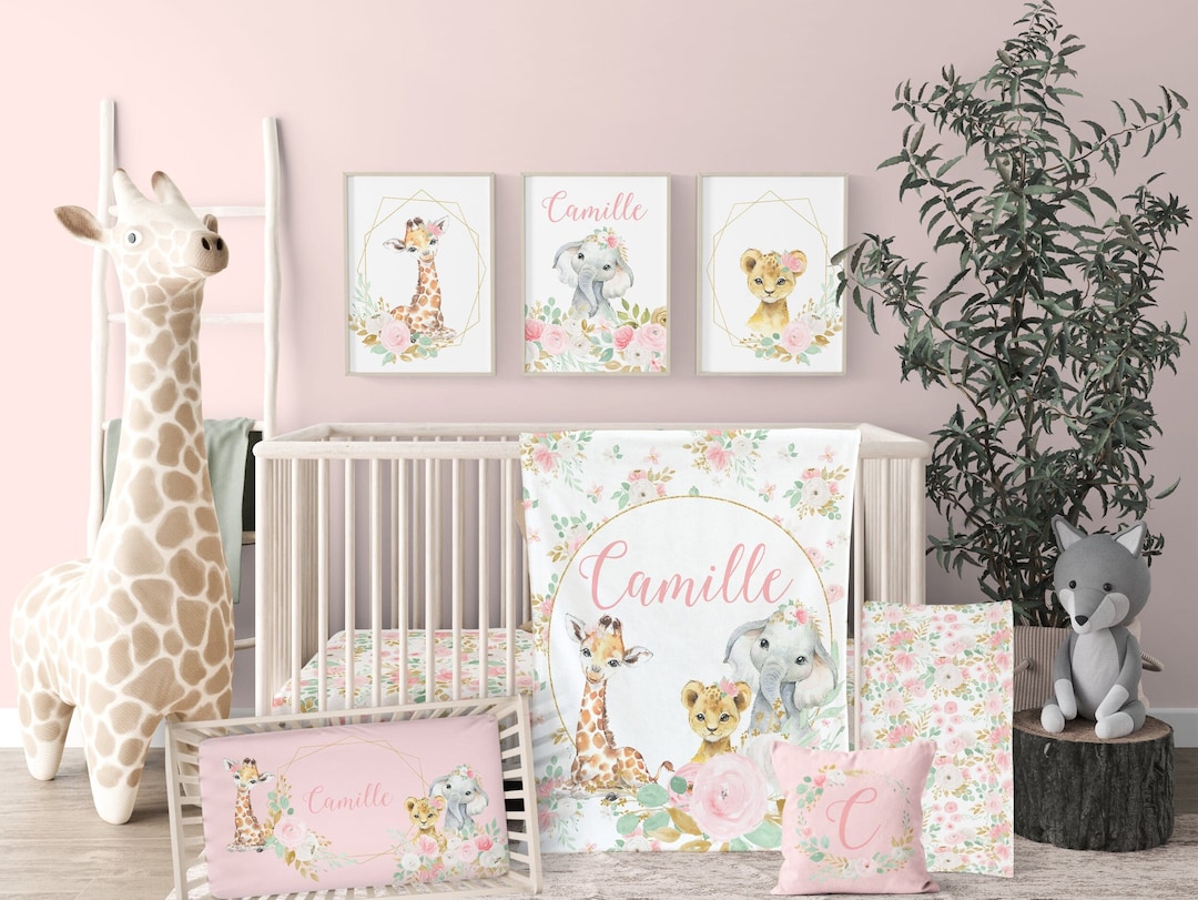 Jungle Crib Bedding for Baby Girl Nursery Girl Safari Baby Etsy