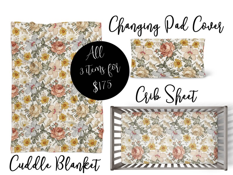 Baby Bedding Gift Set Vintage Floral Crib Bedding Rust Etsy