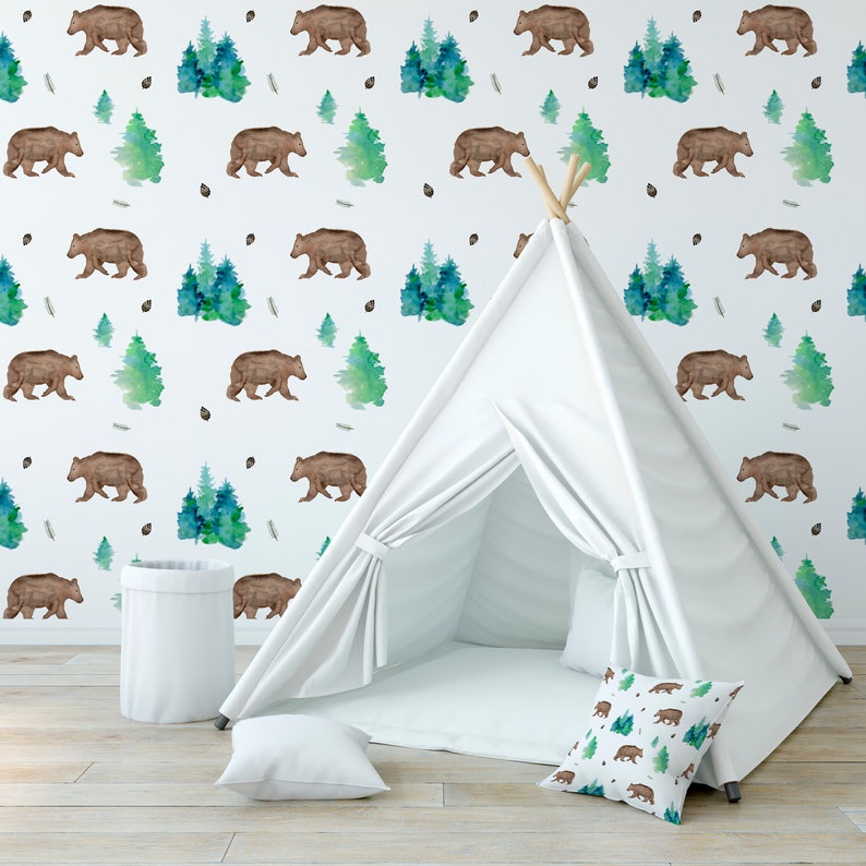 Brown Green Woodland Nursery Forest Crib Bedding Bear Baby Bedding Personalized Toddler Sheet Baby Boy Nursery Boy Crib Sheet