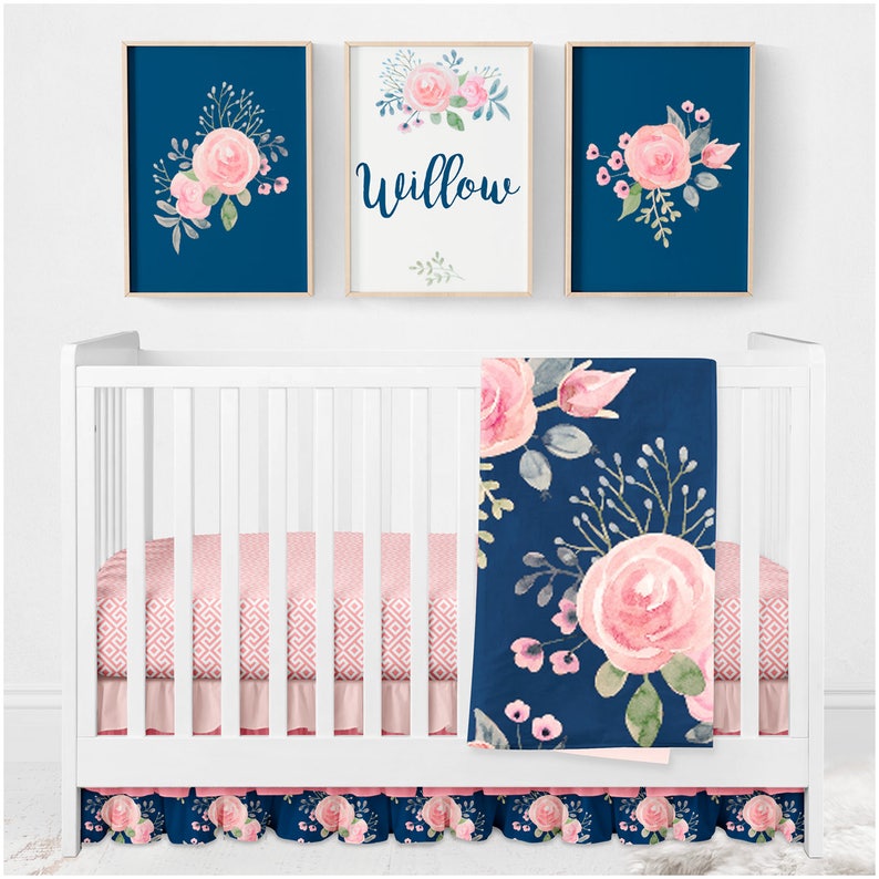 Floral Crib Bedding Flower Crib Bedding Modern Floral Crib Etsy