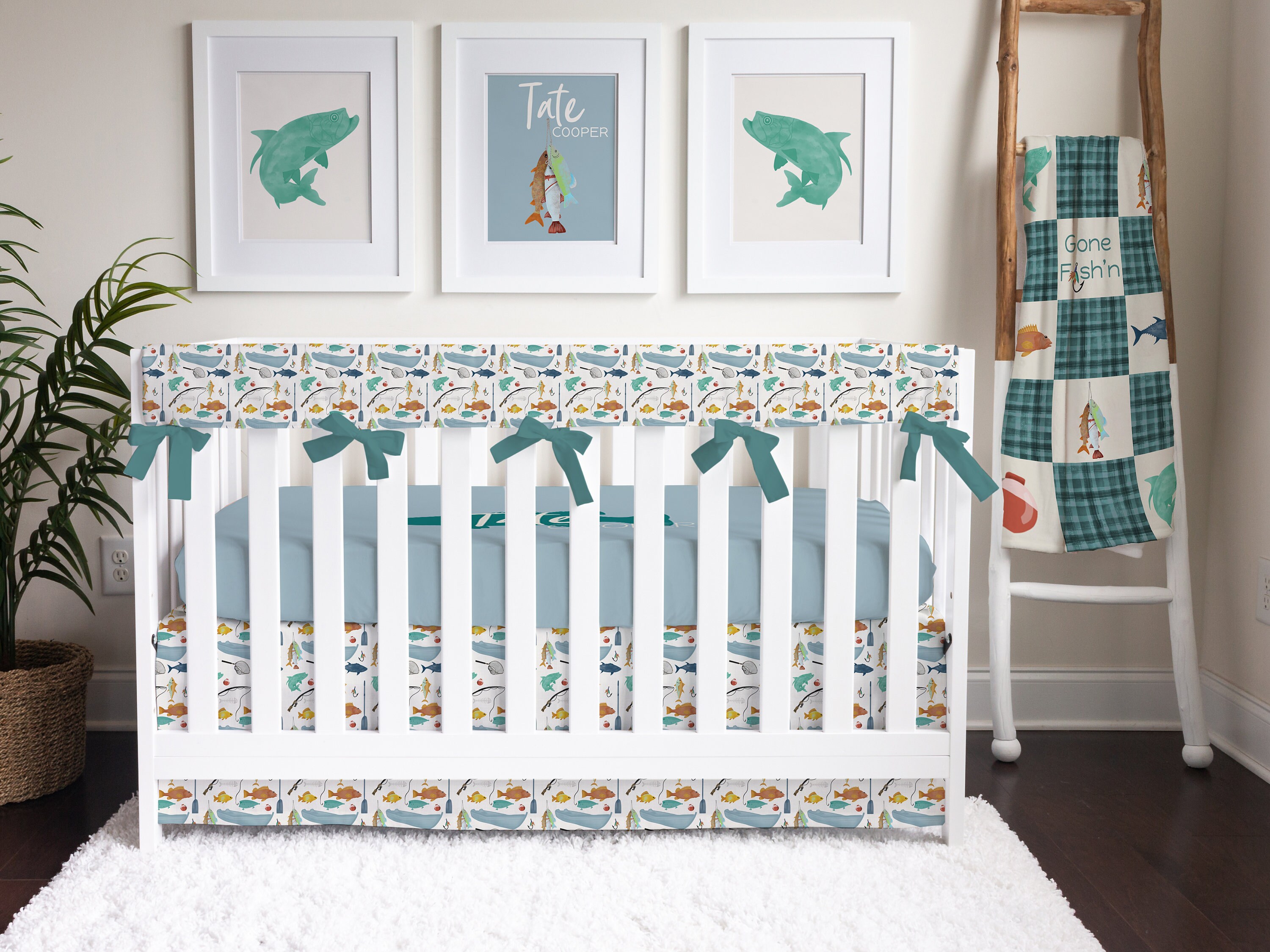 Gone Fishing Baby Boy Crib Bedding Set Boy Nursery Patchwork Etsy