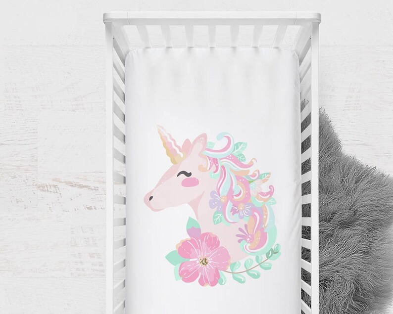 Unicorn Crib Sheet Baby Girl Bedding Purple Pink
