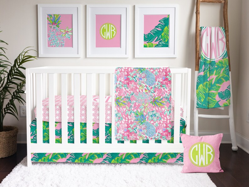 Monogrammed Nursery Rug: Pink Trellis, Preppy Baby Girl Decor image 8
