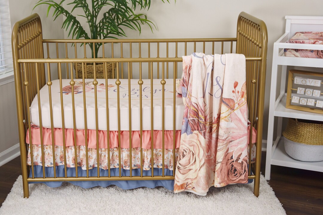 Boho Baby Bedding Set, Floral Crib Bedding, Boho Nursery Decor for Baby