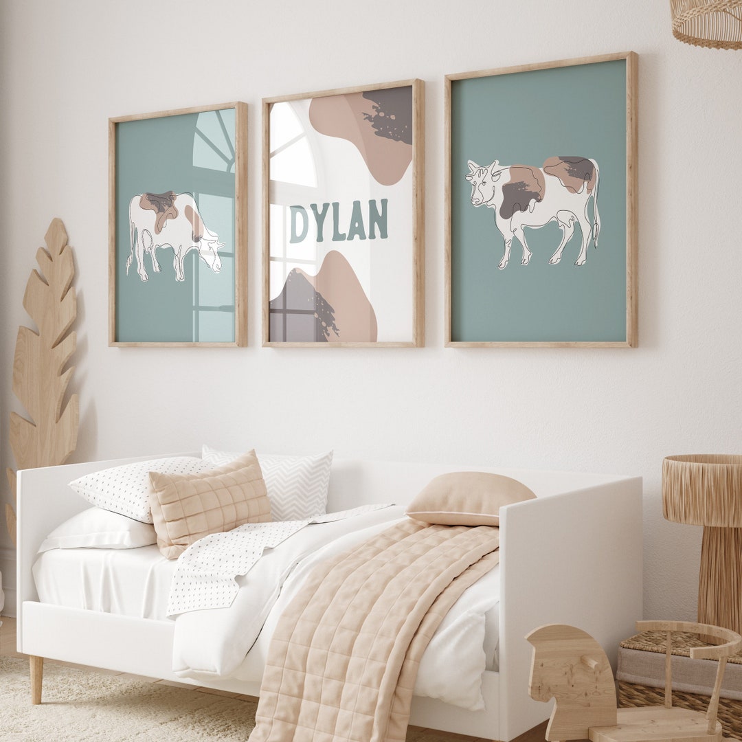 Nursery Wall Art, Cow Baby Nursery Decor, Western Crib Bedding