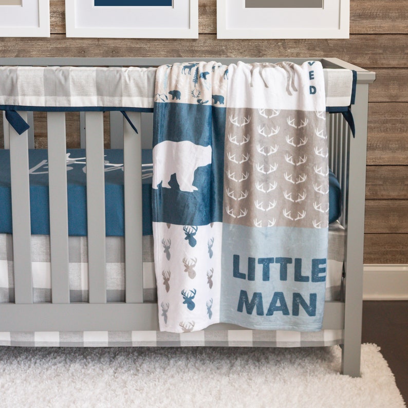 Boy Crib Bedding Woodland Nursery Plaid Baby Bedding Little Etsy