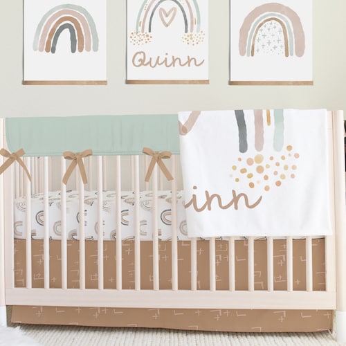 Rainbow Baby Boy Crib Bedding Set Gender Neutral Boho Mint Etsy
