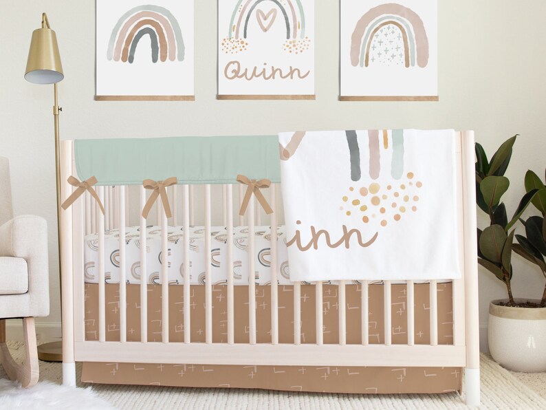 Rainbow Crib Bedding Neutral Baby Nursery Baby Boy Bedding Etsy