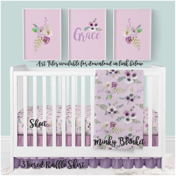 Floral Baby Bedding Purple Crib Bedding Set Floral Nursery Etsy