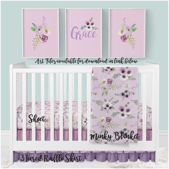 Floral Baby Bedding Purple Crib Bedding Set Floral Nursery Etsy