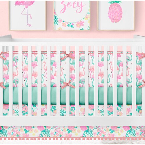 Girl Crib Bedding Floral Flamingo Watercolor Blush Pink Etsy