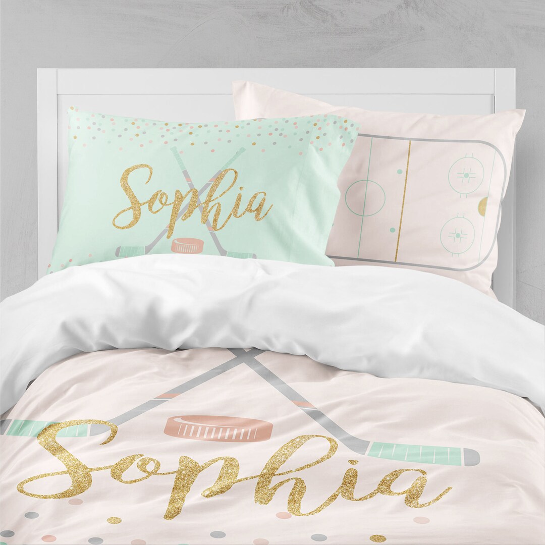 Hockey Girls Room, Sports Girls Bedding, Twin Duvet Covers, Toddler