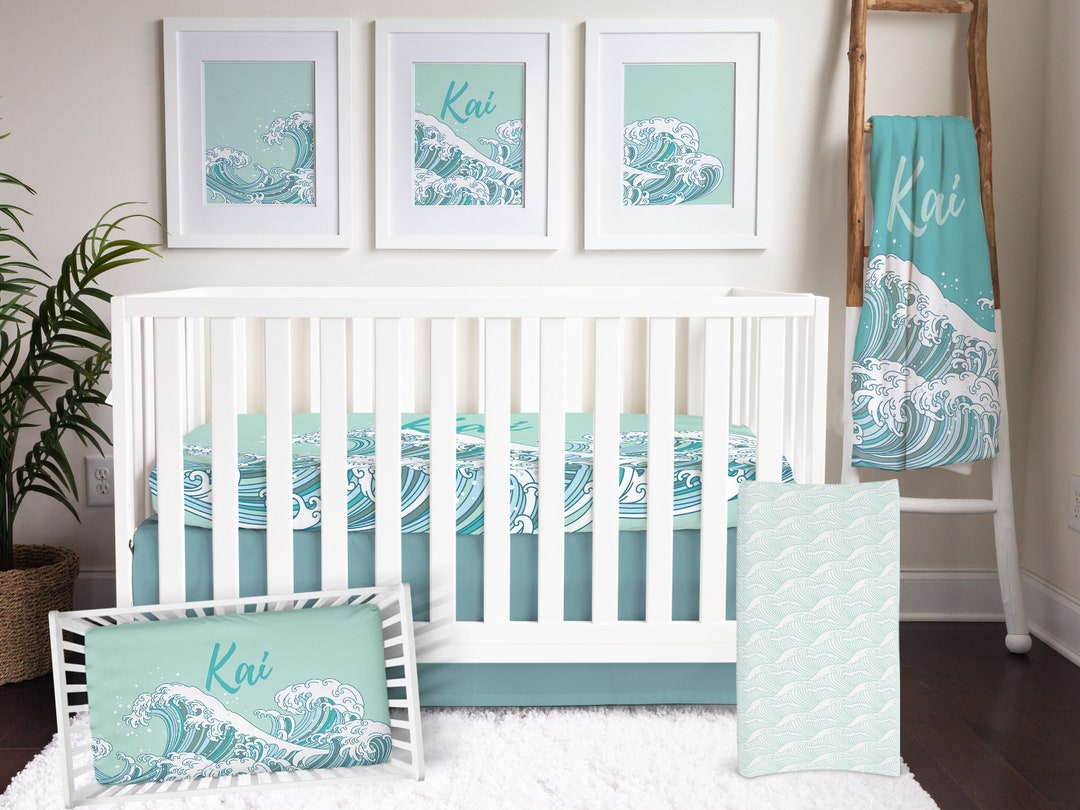 Ocean Crib Bedding Waves Baby Bedding Coastal Nursery Decor Etsy