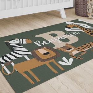 Safari Teppich, Safari Zimmer Dekor, Tier Baby Teppich, Kleinkind Jungen Zimmer, Kinderzimmer Teppich, personalisierte Kinderzimmer Dekor, Dschungel Teppich, Dschungel-inspiriert