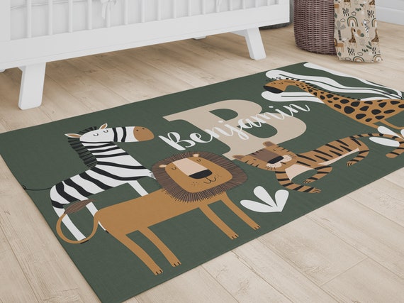 Personalized Safari Nursery Rug: Animal Jungle Decor
