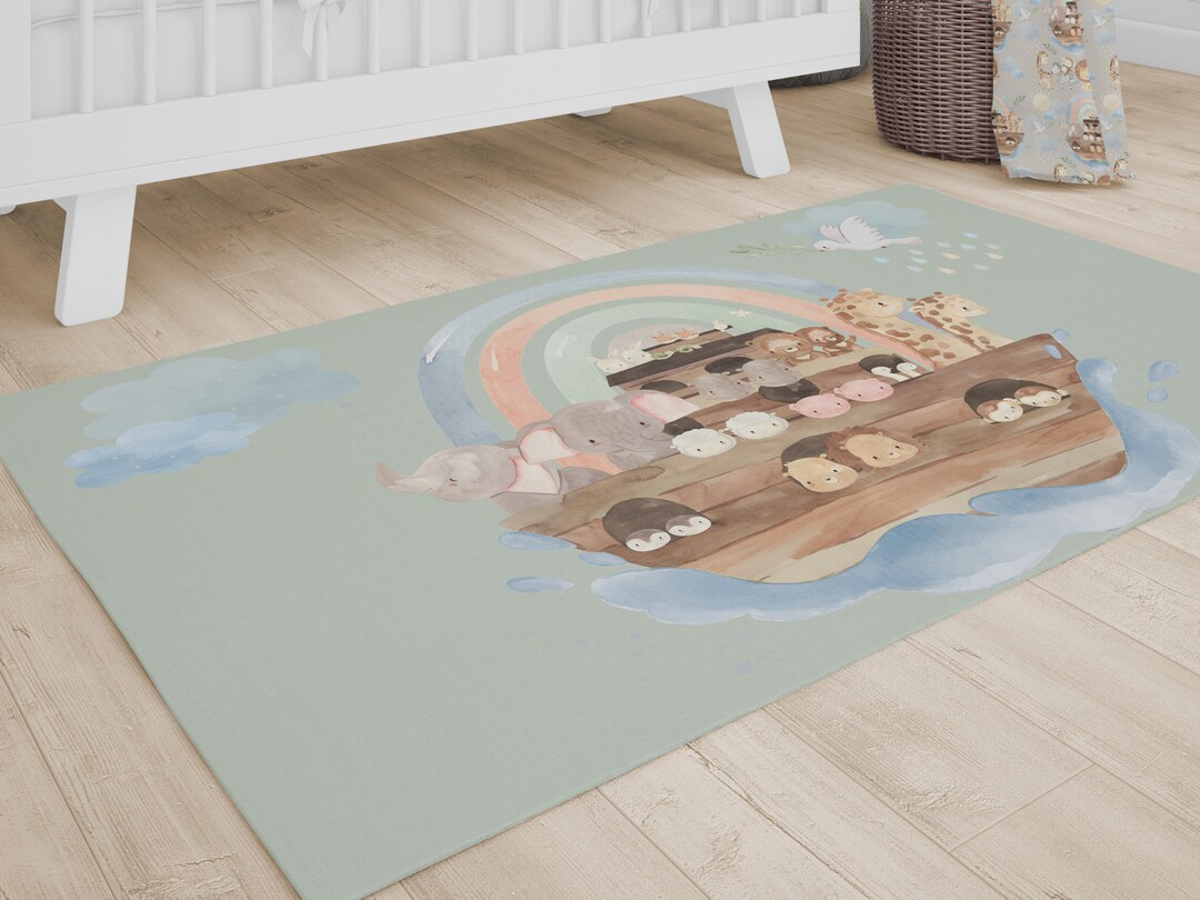 Noah's Ark Rug, Rainbow Room Decor, Boy, Toddler Boy Room, Nursery Rug, Ocean Nursery Decor