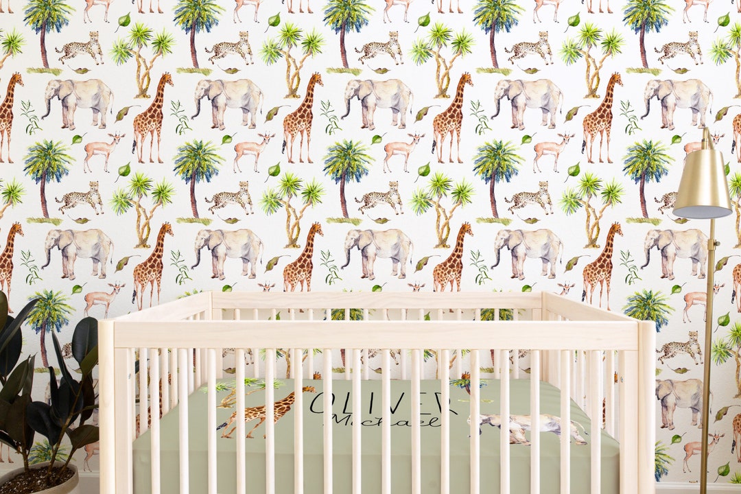 Safari Wallpaper Nursery Wallpaper Removable Wallpaper Peel Etsy