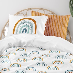 Juego de cama Boho Rainbow, dormitorio Rainbow, ropa de cama Boho para niños, arco iris, edredón, funda nórdica, niño pequeño, individual, matrimonial, Queen, King, funda de almohada