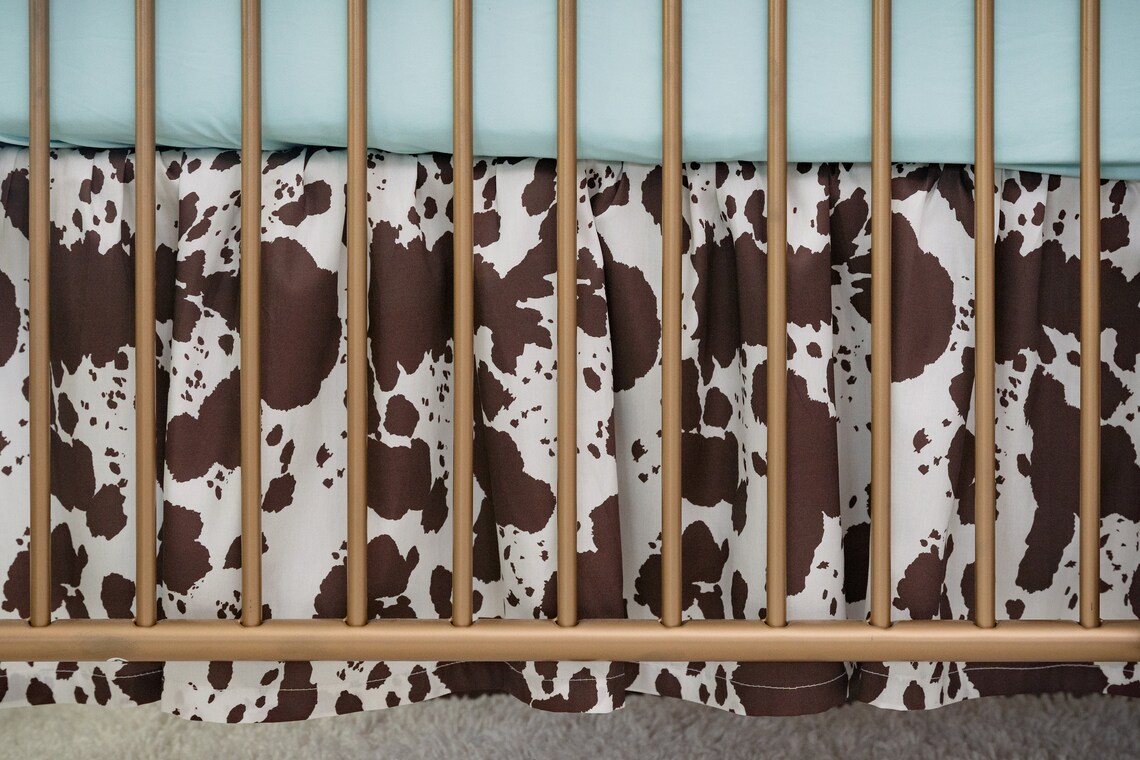 Cowhide Crib Bedding Set Aqua and Brown Farmhouse Nursery Etsy
