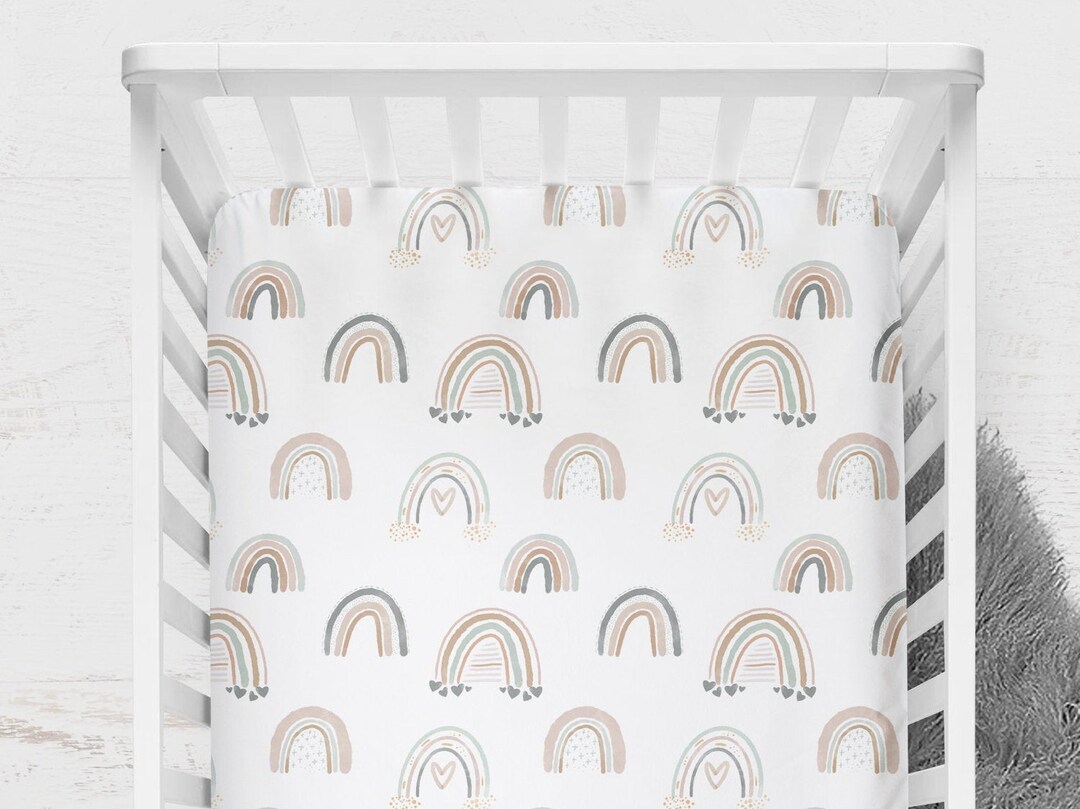 Rainbow Crib Sheet, Gender Neutral Nursery, Rainbow, Modern, Simple