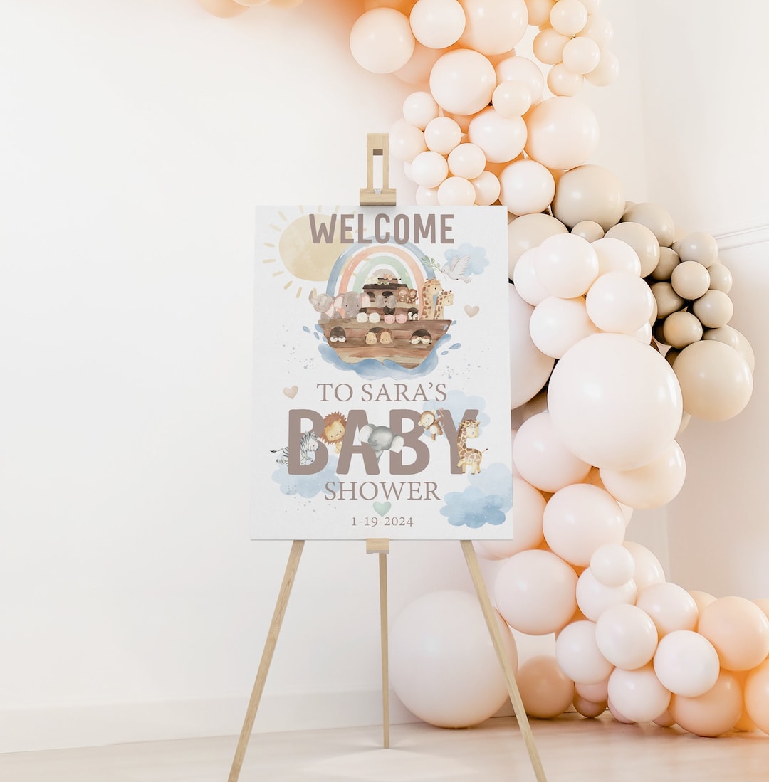 Oh Baby! 10x10ft Watercolor Noah's Ark Photo Backdrop - Eucalyptus & Ocean Animals Baby Shower Decor