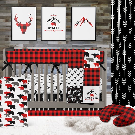 Woodland Baby Boy Crib Bedding Buck Deer Red and Black | Etsy