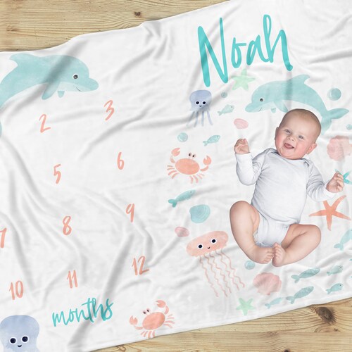 Ocean Milestone Blanket Baby Boy Nuetral Nursery Months Etsy