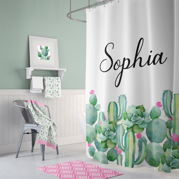 Cactus Shower Curtain Tribal Girls Bathroom Decor Bathmat Etsy