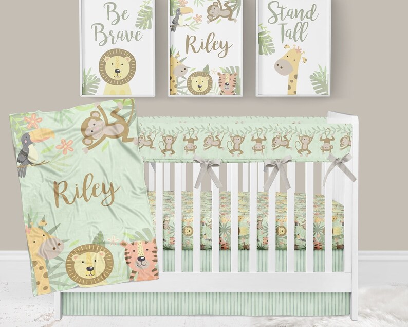 Jungle Crib Bedding Baby Boy Nursery Monkey Lion Image 0