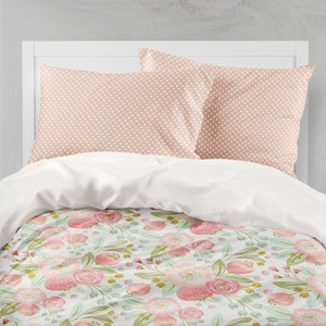 Floral Bettwäsche-Set, Bettbezug, Twin XL Tröster, Kleinkind Bettwäsche, Mädchen Zimmer Dekor, Floral, Wohnheim Bettwäsche, Koralle, Pfirsich, Kissenbezug, Blatt