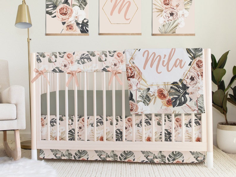 Floral Girl Crib Bedding Boho Baby Bedding Set Tropical Etsy