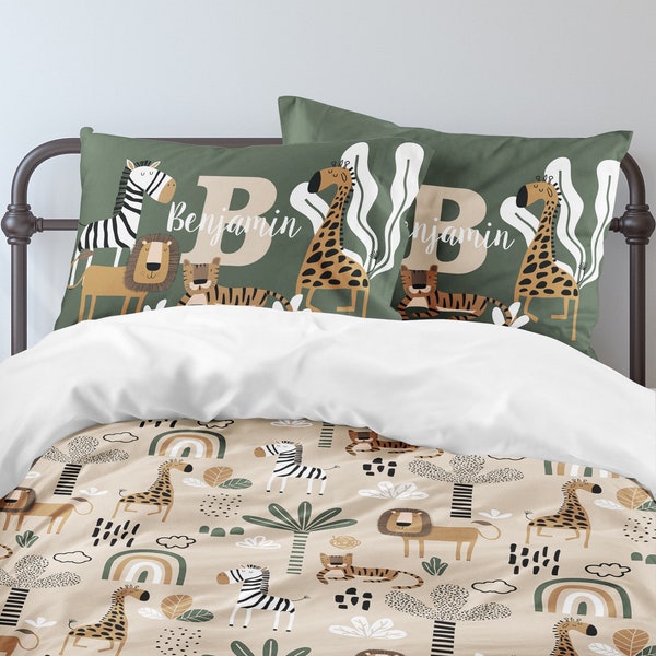 Mod Safari Bedding Set, Safari Bedroom, Jungle Boys Bedding, Animal, Comforter, Duvet Cover, Toddler, Twin, Full, Queen, King, Pillowcase
