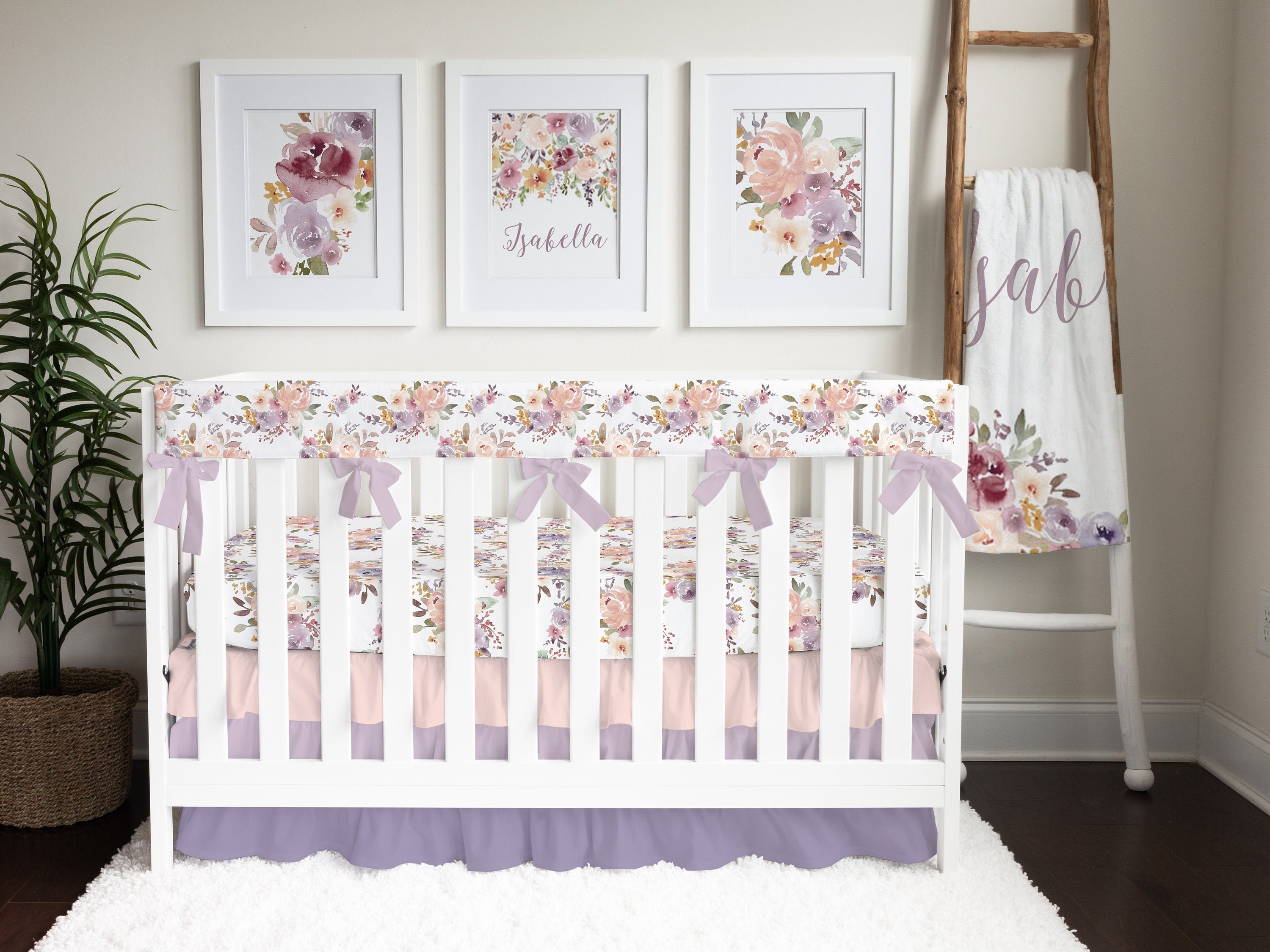 Floral Crib Bedding Baby Girl Nursery Purple Lilac Peach Etsy