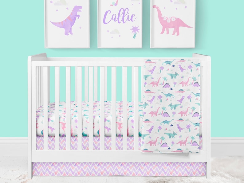 Girl Crib Bedding Dinosaur Nursery Pink Purple Dino Girls Image 0