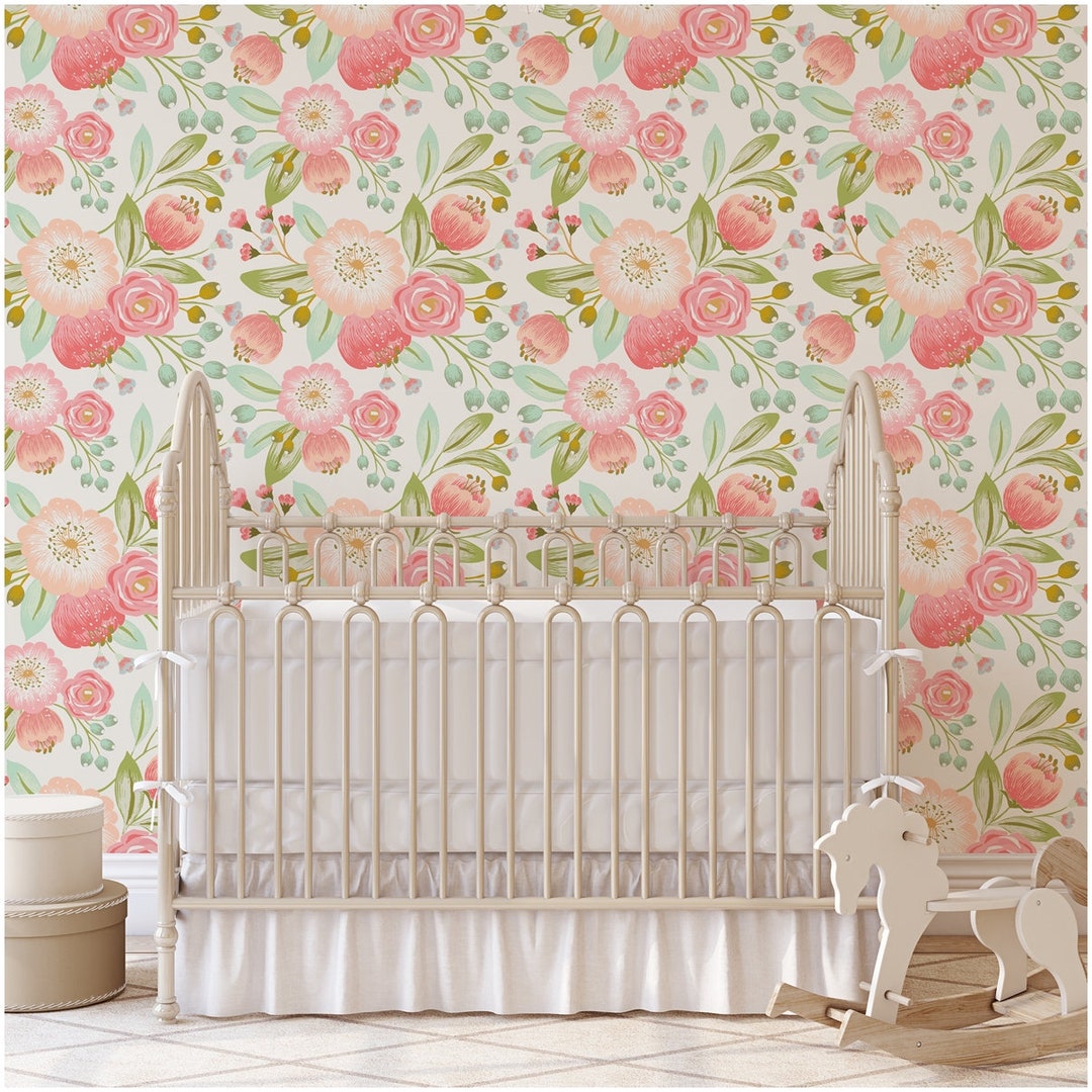 Removable Wallpaper, Vintage Floral, Peel and Stick, Woven Wallpaper