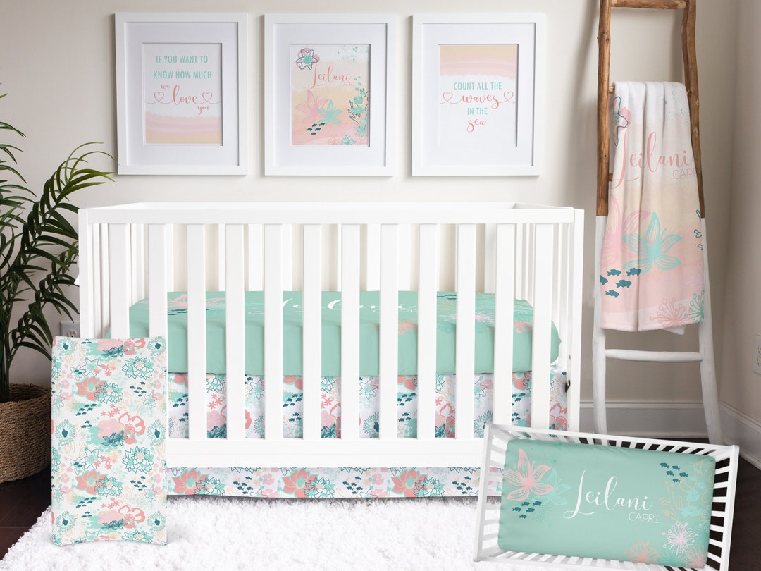 Baby Girl Crib Bedding Set, Ocean Baby Bedding, Beachy Nursery Decor