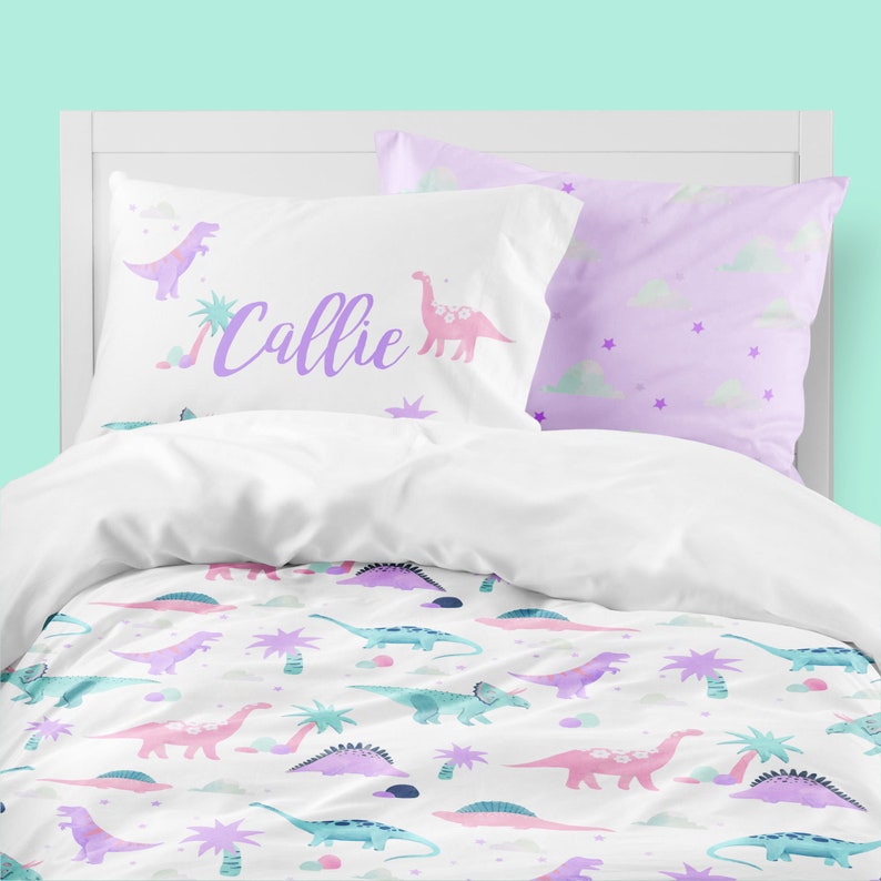 Girls Room Bedding Pink Purple Dinosaur Toddler Set Twin Comforter Aqua Queen Duvet Cover Personalized Pillowcase