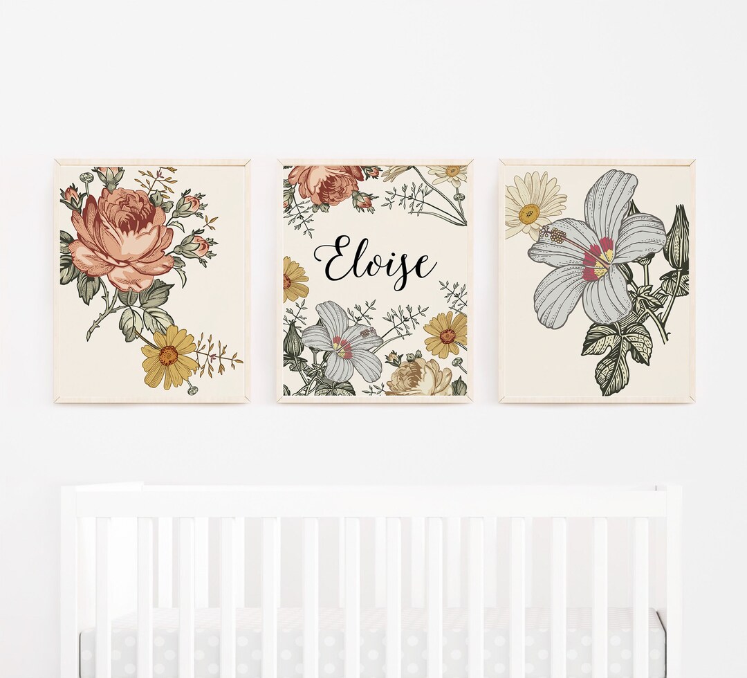 Vintage Floral Wall Art Baby Girl Nursery Decor Nursery Wall - Etsy