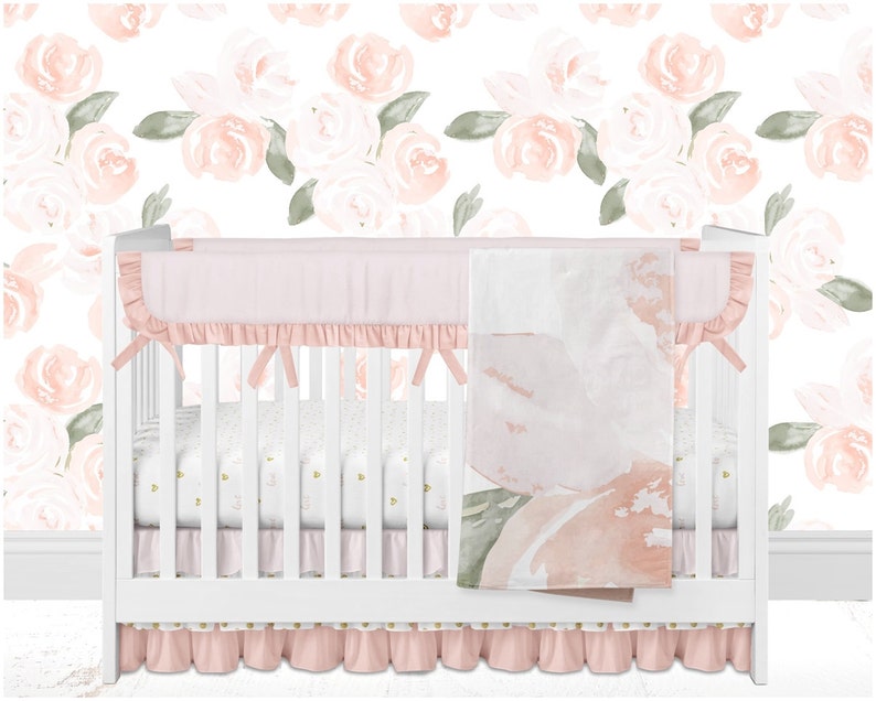 Floral Crib Bedding Rose Cribset Bumperless Ruffle Baby Etsy