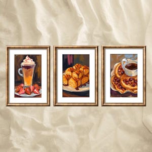 Zestaw 3 kuchennych wydruków ściennych Sztuka ścienna z jedzeniem Wydruki na wózkach Malowanie żywności Wydruk obrazu kuchennego Oryginalny wydruk sztuki kuchennej do pobrania cyfrowego