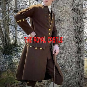 18.Jahrhundert Gentleman&#39;s Militär Gehrock, Dunkelbrauner Wolle Historischer Stil Gehrock, Kostüm Gehrock, Militär Gehrock Herren Kleid