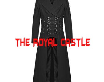 Punk Studded Steampunk Trench Coat : Men's Black Wool Gothic Coat