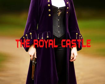 Purple Velvet Pirate Captain Coat: Halloween Cosplay Costume