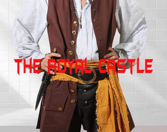 Brown Wool Pirate Vest: Caribbean Sea Wolf Buccaneer Style