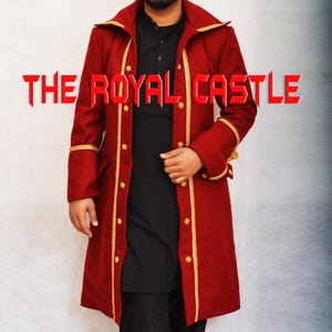 Jack Sparrow Frock Coat, Victorian Frock Coat, Medieval Frock Coat, Halloween Cosplay Frock Coat, 18th Costume Coat, Men Red Wool Coat Sale