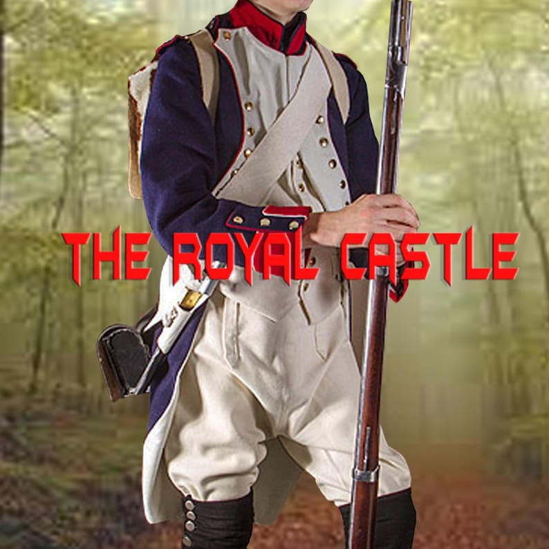 French Line Infantry Uniform, Napoleonic Fusilier Uniform, French, Fusilier Coat 1806, 1806 French Army Uniform, Napoleonic War Infantry Costume, French Soldier Uniform Napoleonic, French Infantry Coat 1812, Imperial French Army Uniform, Napoleonic Fusilier Costume, French Line Infantry Reenactment, French Line Infantry Fusilier (1806-1812) Uniform | Napoleonic Era Jacket, French Line Infantry fusilier, 1806–1812, wearing a Blue Napoleonic uniform with white lapels with red piping